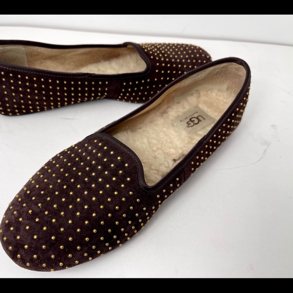 UGG Australia Flats Brown Leather Brass Stud Trim - Picture 8 of 12